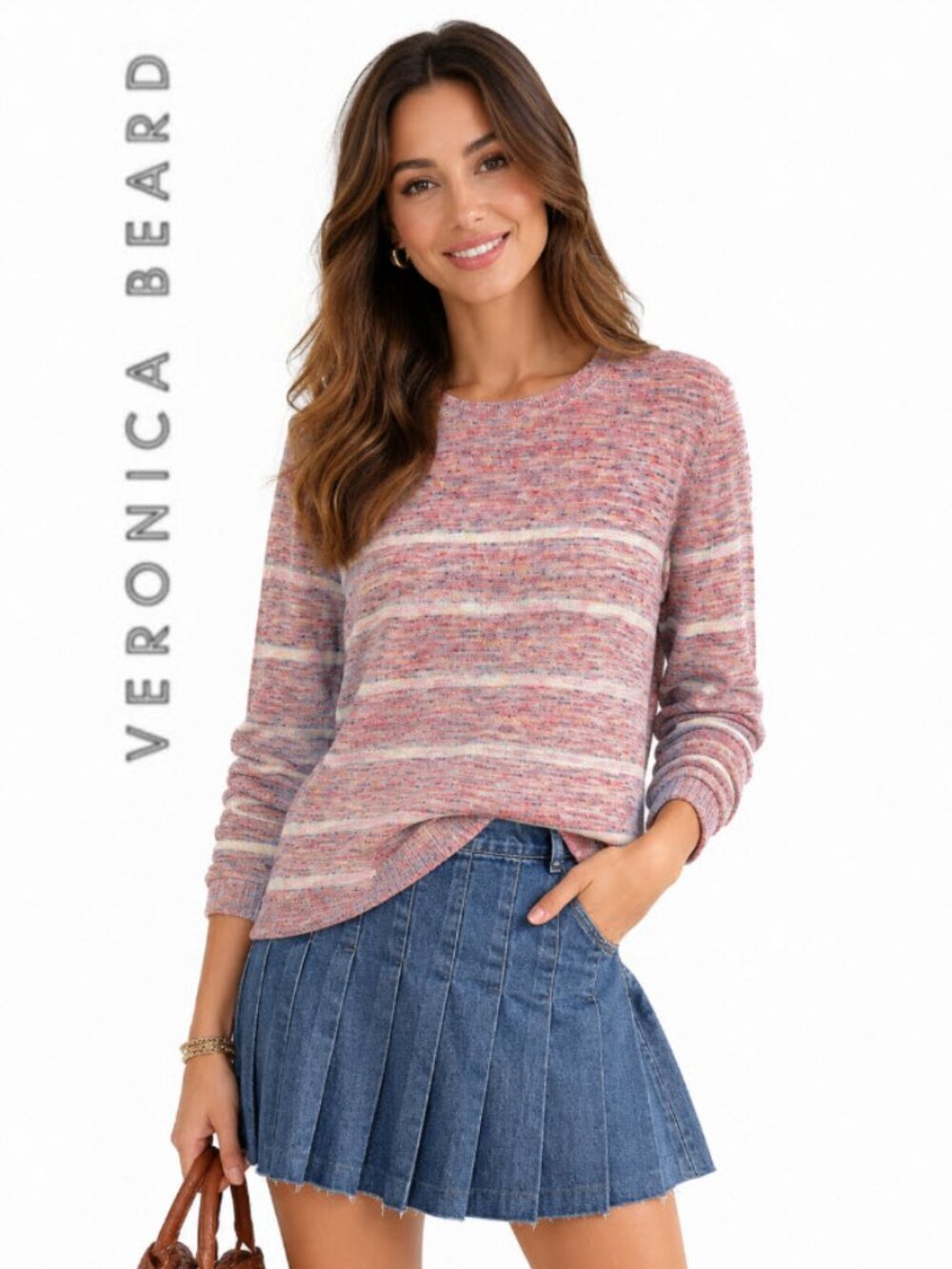 Veronica Beard Henderson Heathered Pink & Cream Striped Knit Top large